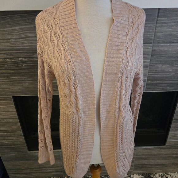 Kismet M Dusty Pink Open Front Cardigan Pointelle Knit Sweater - Picture 1 of 2
